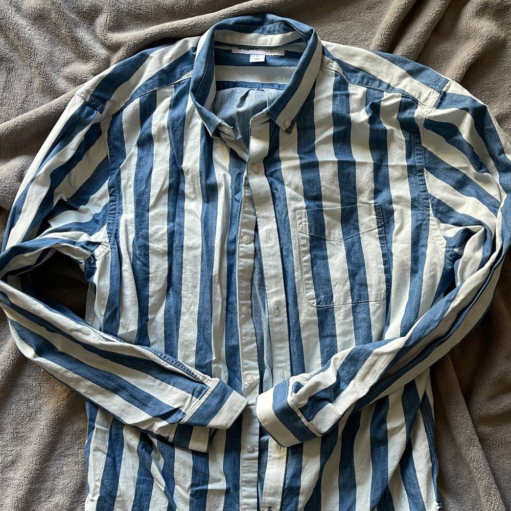Old Navy Blue and White Striped Slim Fit Shirt